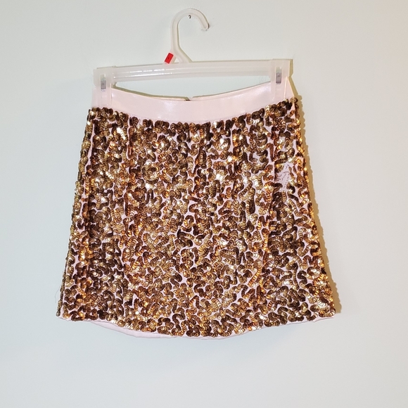Alice + Olivia Gold Sequins Ivory Silk Mini Skirt - Picture 3 of 10